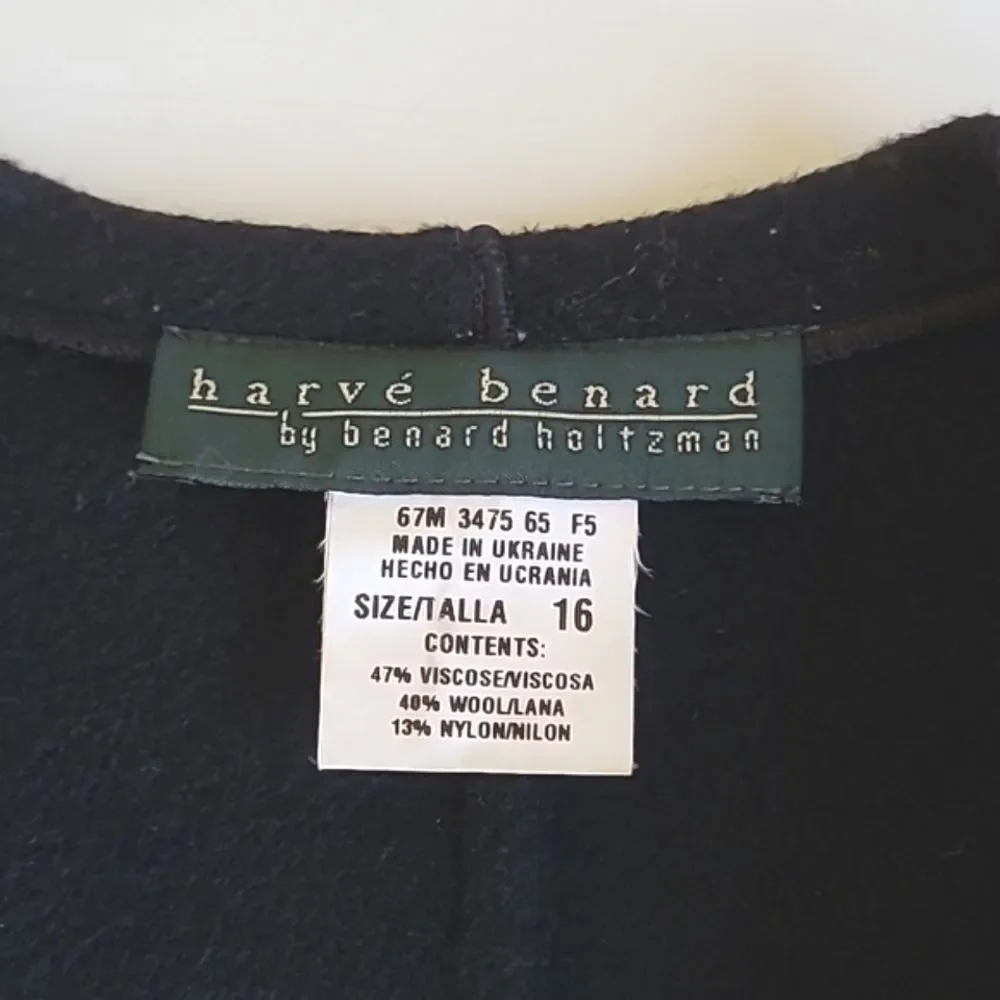 Harve Benard Wool Jacket Blazer Black Womens 16 Winter Career Officewear